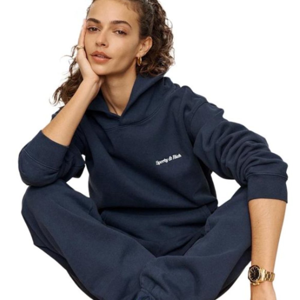 Sporty & Rich Classic Logo Hoodie 'Navy/White'